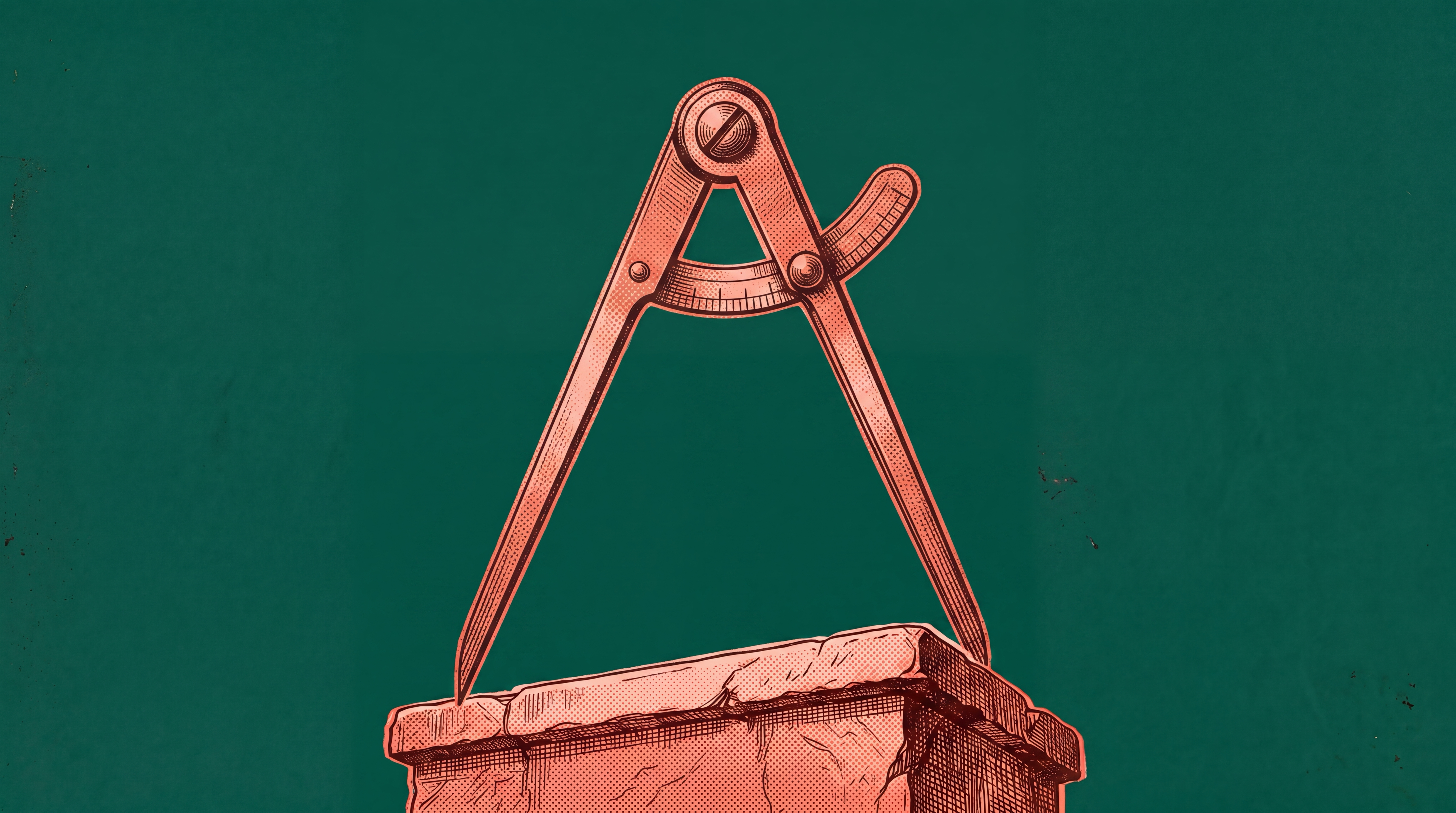Antiker Proportionalzirkel aus Messing auf einem Steinsockel